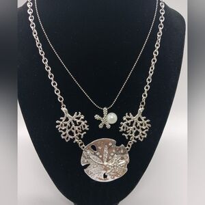 Ocean Sea Themed Necklace and Earring Lot, Silver-toned